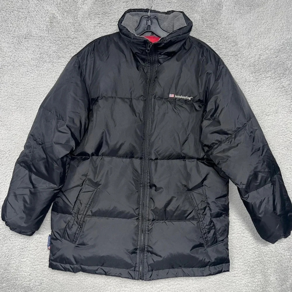 London Fog Puffer‎ Down Coat Youth XL 18-20 Black Quilted Lining Full Zip Jacket
